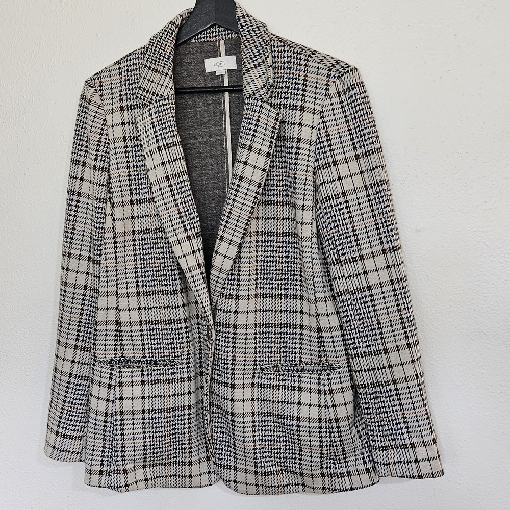LOFT Outlet Plaid Knit Single-Button Blazer Jacket – Size XS